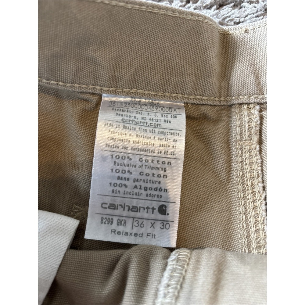 Carhartt Pants Mens 36x30 Brown Tan B299 GKH Carpenter Relaxed Canvas Work - Picture 4 of 5